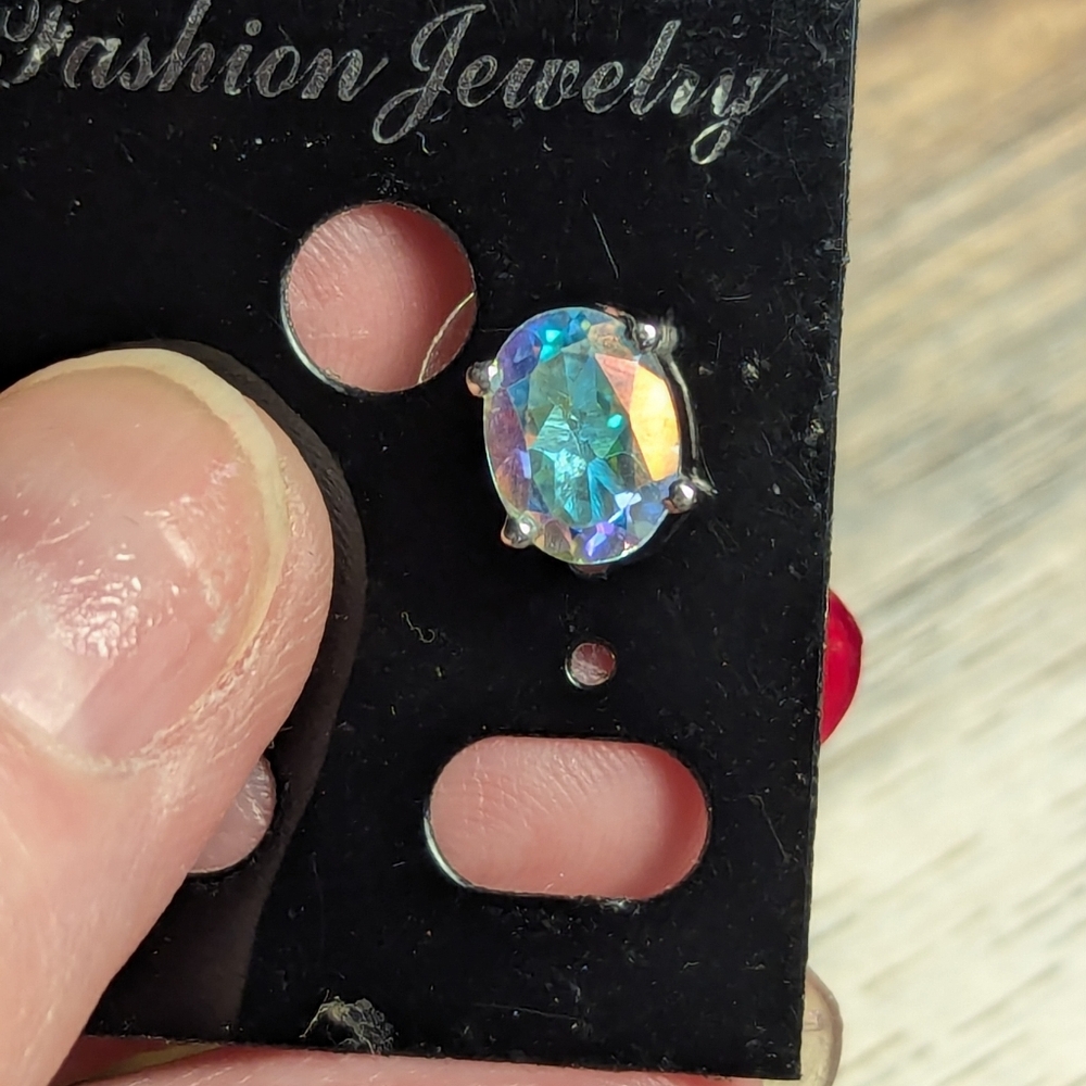 Rainbow Coated White Topaz Sparkly Pride Unisex Earring Studs